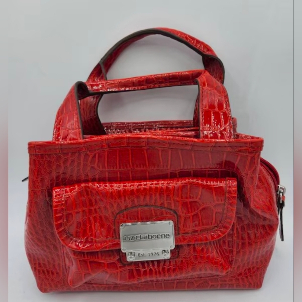 Liz Claiborne Glossy Red Croc Satchel